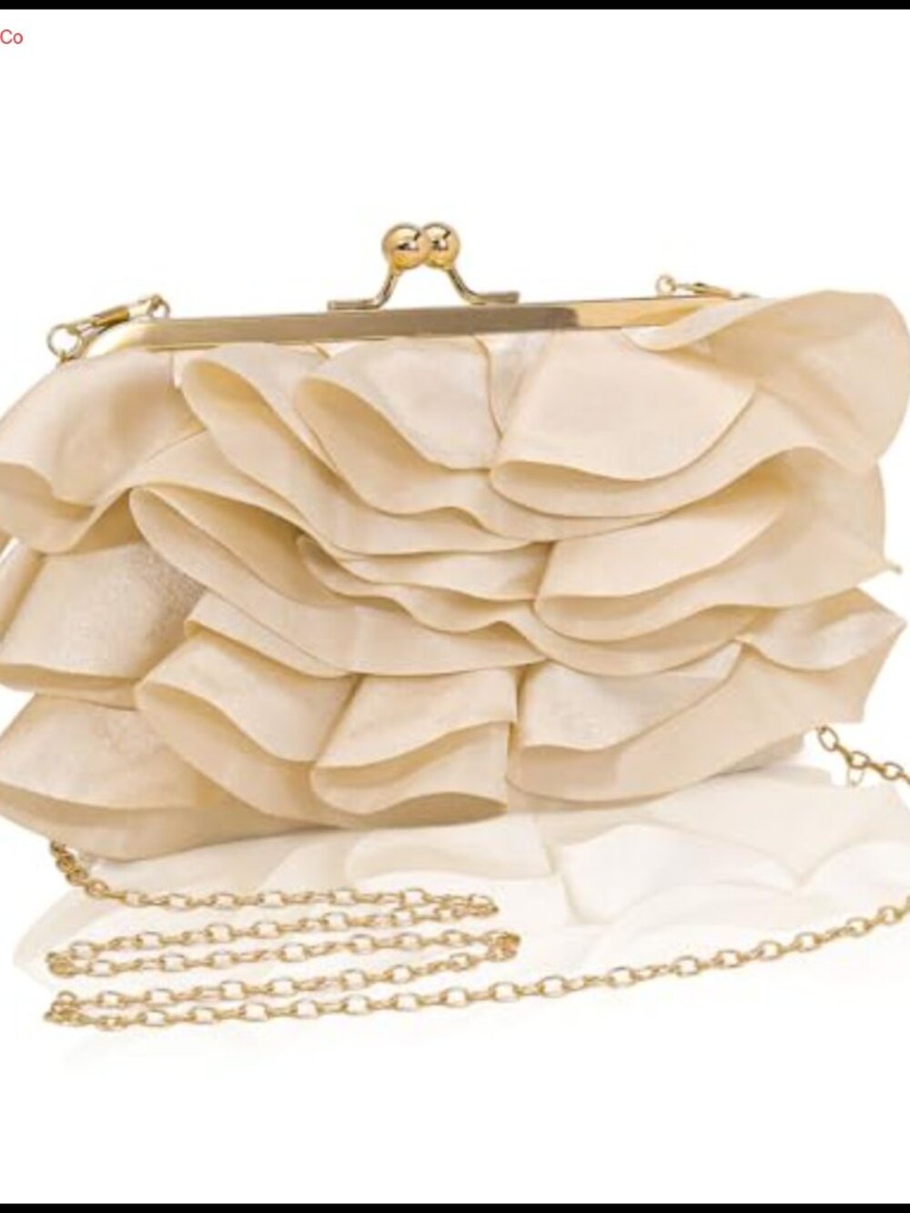 Satin Ruffle Evening Clutch Kiss Lock Formal Bag with Chains